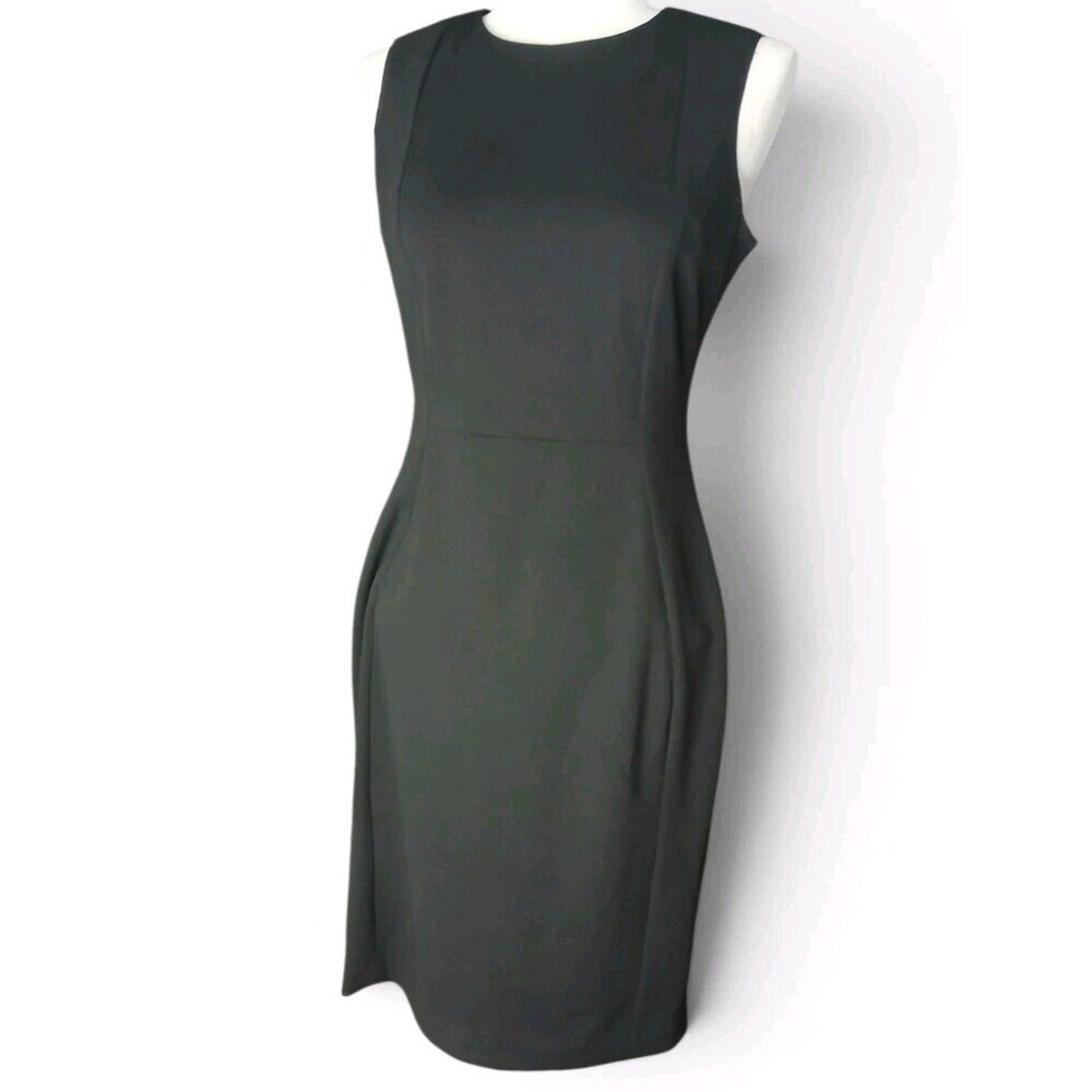Calvin Klein Black Sheath Dress Size 4 Sleeveless Career Office Cocktail Midi